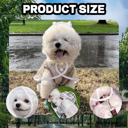 Clear Dog Rain Poncho for Small Medium Dogs - Heavy Waterproof Raincoat with Hidden Leash Hole & Adjustable Snaps - Transparent, Pet Hooded Cape for Bichon Poodle (4-8lbs).