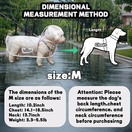 Clear Dog Rain Poncho for Small Medium Dogs - Heavy Waterproof Raincoat with Hidden Leash Hole & Adjustable Snaps - Transparent, Pet Hooded Cape for Bichon Poodle (4-8lbs).