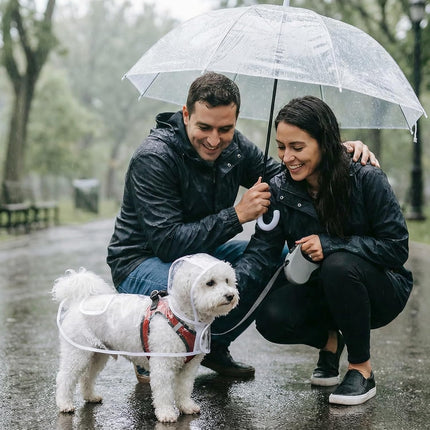 Clear Dog Rain Poncho for Small Medium Dogs - Heavy Waterproof Raincoat with Hidden Leash Hole & Adjustable Snaps - Transparent, Pet Hooded Cape for Bichon Poodle (4-8lbs).