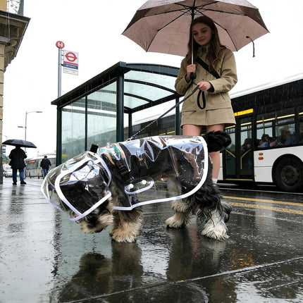 Clear Dog Rain Poncho for Small Medium Dogs - Heavy Waterproof Raincoat with Hidden Leash Hole & Adjustable Snaps - Transparent, Pet Hooded Cape for Bichon Poodle (4-8lbs).