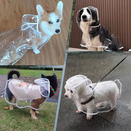 Clear Dog Rain Poncho for Small Medium Dogs - Heavy Waterproof Raincoat with Hidden Leash Hole & Adjustable Snaps - Transparent, Pet Hooded Cape for Bichon Poodle (4-8lbs).