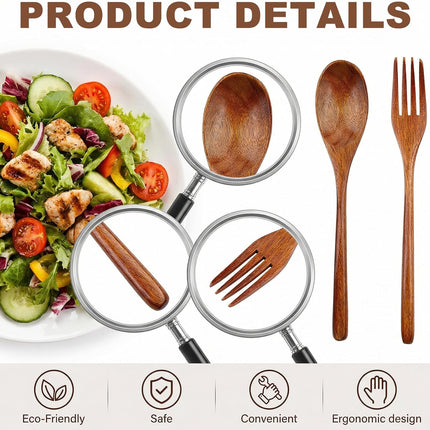 2Pcs Wooden Spoons and Forks - Reusable Wooden Utensil Set - Handmade Flatware Tableware Cutlery for Cooking Eating Kitchen Travel and Camping.