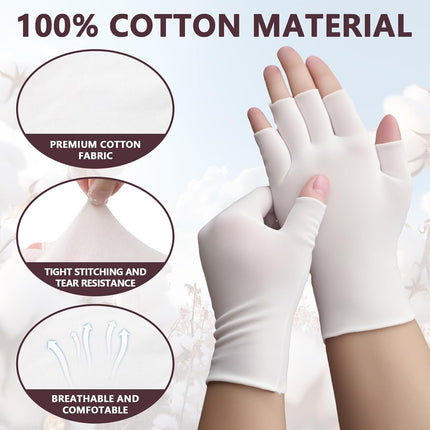 3 Pairs White Cotton Gloves - Fingerless Moisturizing Gloves - Eczema White Gloves for Dry Hands - Soft Sleep Glove for Eczema and Moisturizing Overnight - One Size Fits Most.