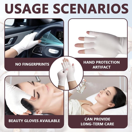 3 Pairs White Cotton Gloves - Fingerless Moisturizing Gloves - Eczema White Gloves for Dry Hands - Soft Sleep Glove for Eczema and Moisturizing Overnight - One Size Fits Most.