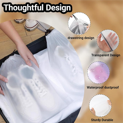 10-Pack Shoe Bags for Travel - 15.7" x 11.8" Large Clear Drawstring Shoe Bags for Packing, Storage - Waterproof，Durable & Reusable Sneaker Shoe Storage Bag - Travel Essentials for Women Men.