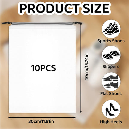 10-Pack Shoe Bags for Travel - 15.7" x 11.8" Large Clear Drawstring Shoe Bags for Packing, Storage - Waterproof，Durable & Reusable Sneaker Shoe Storage Bag - Travel Essentials for Women Men.
