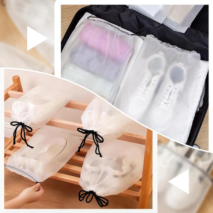 10-Pack Shoe Bags for Travel - 15.7" x 11.8" Large Clear Drawstring Shoe Bags for Packing, Storage - Waterproof，Durable & Reusable Sneaker Shoe Storage Bag - Travel Essentials for Women Men.