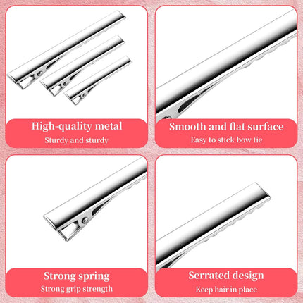30-Pack Alligator Hair Clips - 3 Sizes (3" 2.2" 1.8") Large Metal Silver Hair Clips for Bow Making, Crafts, Salon Styling - Strong Hold Single Prong Hair Grip for Women & Girls Hairdresser.