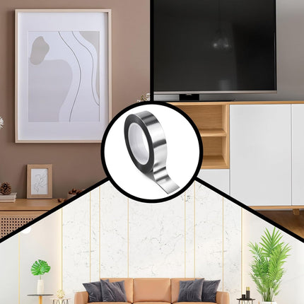 4 Rolls/110 Yard Metallic Mirror Tape - Silver 1/2'' Decorative Tapes - Self Adhesive Polyester Film Decor Tapes - DIY Graphic Art Tape - Wall Decor TV Frame Crafts Gift Box Wrapping.