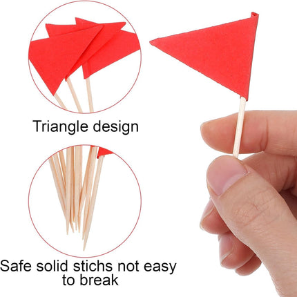 100 Pcs Solid Red Toothpick Flags - Mini Triangle Golf Flag Toothpicks for Cupcakes, Fruit & Cheese Markers - Small Blank Flag for Golf Themed Birthday,Wedding, Party, Buffet Appetizer Decorations.