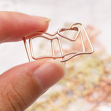40-Pack Book-Shaped Paper Clips - Rose Gold & Gold Decorative Planner Clips Paperclips (1.18") for Office, School, Wedding, Journals - Cute Bookmark Clips for Gifts & Stationery Supplies.