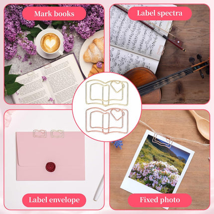 40-Pack Book-Shaped Paper Clips - Rose Gold & Gold Decorative Planner Clips Paperclips (1.18") for Office, School, Wedding, Journals - Cute Bookmark Clips for Gifts & Stationery Supplies.