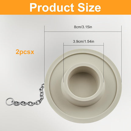 2 Packs Rubber Bathtub Stoppers - Bath Tub Stopper Drain Plug with 15" Stainless Steel Beaded Chain - Bathroom Bathtub Plug Fit for 1.5" to 2" Kitchen Sink, Bathroom Bath tub, Drain Stopper, White.