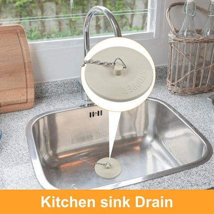 2 Packs Rubber Bathtub Stoppers - Bath Tub Stopper Drain Plug with 15" Stainless Steel Beaded Chain - Bathroom Bathtub Plug Fit for 1.5" to 2" Kitchen Sink, Bathroom Bath tub, Drain Stopper, White.