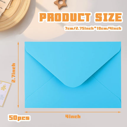50 Pack Gift Card Envelopes, 4" x 2.75" Mini Envelopes, Multicolor Kraft Business Card Envelopes, Small Envelopes for Holidays, Weddings, Baby Showers, Birthdays Banquets.