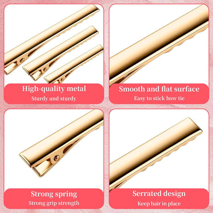 30-Pack Alligator Hair Clips - 3 Sizes (3" 2.2" 1.8") Large Metal Golden Hair Clips for Bow Making, Crafts, Salon Styling - Strong Hold Single Prong Hair Grip for Women & Girls Hairdresser.