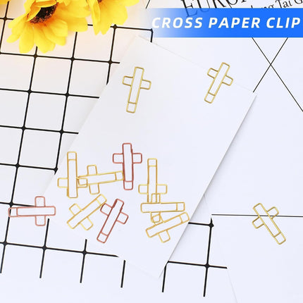 Cross Paper Clips - 20 Pack (Gold & Rose Gold) Bible & Journal Clips - Journaling Bookmarks Paperclips for Office School Home Use - Also Perfect for Bible Study and Christian Journaling Supplies.