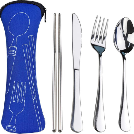 Portable Silverware Set with Case,  Travel Camping Utensils Set, Premium Stainless Steel Travel Cutlery Set.