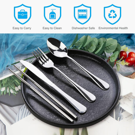 Portable Silverware Set with Case,  Travel Camping Utensils Set, Premium Stainless Steel Travel Cutlery Set.