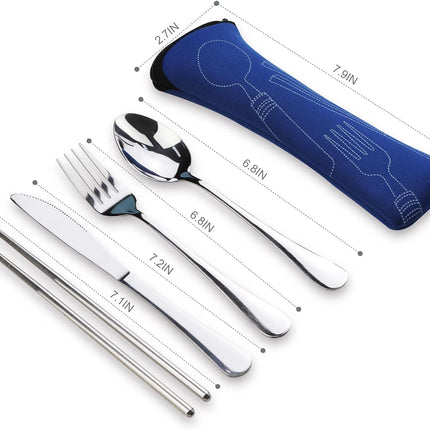 Portable Silverware Set with Case,  Travel Camping Utensils Set, Premium Stainless Steel Travel Cutlery Set.
