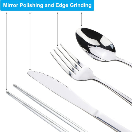 Portable Silverware Set with Case,  Travel Camping Utensils Set, Premium Stainless Steel Travel Cutlery Set.