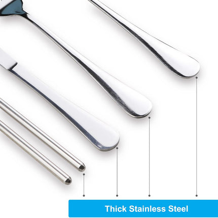 Portable Silverware Set with Case,  Travel Camping Utensils Set, Premium Stainless Steel Travel Cutlery Set.