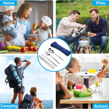 Portable Silverware Set with Case,  Travel Camping Utensils Set, Premium Stainless Steel Travel Cutlery Set.