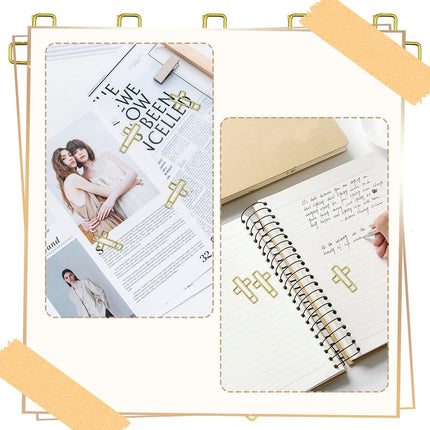 Cross Paper Clips Gold - 50 Pack Versatile Bible Study Supplies - Christian Bible Paper Clips Clamps, Also Great as Journaling Paper Clips and Bookmarks Paperclips for Office School Home Use.