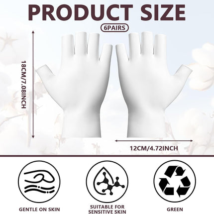 6 Pairs White Cotton Gloves - Fingerless Moisturizing Gloves - Eczema White Gloves for Dry Hands - Soft Sleep Glove for Eczema and Moisturizing Overnight - One Size Fits Most.