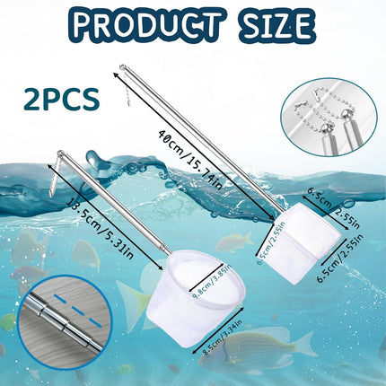 2-Pack Aquarium Fish Net - 3.3In & 2.6in Fishes Tank Shrimp Net Debris Cleaning Tools - Fast-Dry Mesh Scoop with Extendable Handle - Small Fish Net for Fish Tank for Shrimp & Bettas.