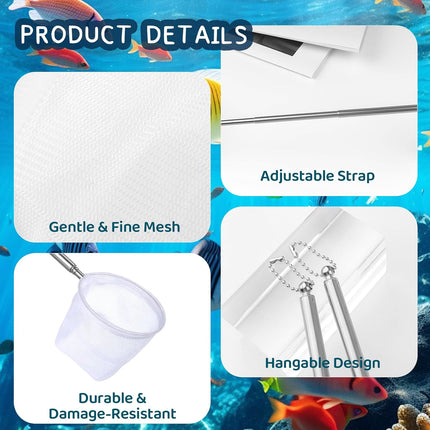 2-Pack Aquarium Fish Net - 3.3In & 2.6in Fishes Tank Shrimp Net Debris Cleaning Tools - Fast-Dry Mesh Scoop with Extendable Handle - Small Fish Net for Fish Tank for Shrimp & Bettas.