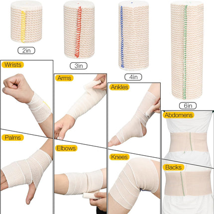 2 Pack 4" Premium Elastic Bandage Wrap, Reusable Hook and Loop Compression Wrap Bandage for Knees, Ankles, Wrists, Legs, Body.