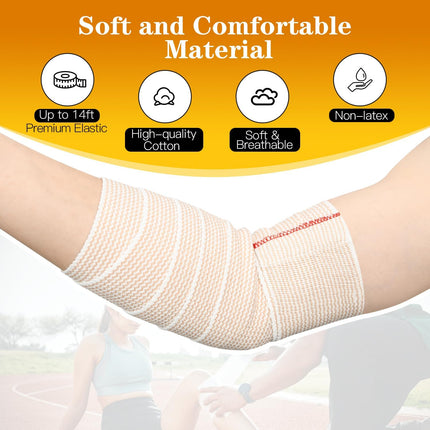 2 Pack 4" Premium Elastic Bandage Wrap, Reusable Hook and Loop Compression Wrap Bandage for Knees, Ankles, Wrists, Legs, Body.