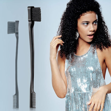 3 Pcs Slick Back Hair Brush Set Bristle Brush Edge Control Teasing Comb for Women Black Hair(Black).