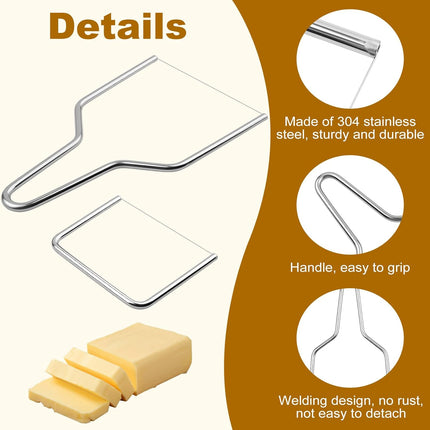 2-Pack Stainless Steel Wire Cheese Slicer - 2 Sizes Hand Held Cheese Butter Block Cutter for Cheddar, Gruyere, Raclette, Mozzarella - Easy And Fast Cutting Hard Or Semi Hard Block Cheeses.