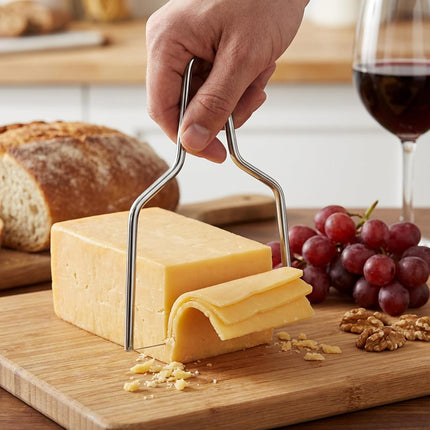 2-Pack Stainless Steel Wire Cheese Slicer - 2 Sizes Hand Held Cheese Butter Block Cutter for Cheddar, Gruyere, Raclette, Mozzarella - Easy And Fast Cutting Hard Or Semi Hard Block Cheeses.