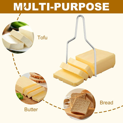2-Pack Stainless Steel Wire Cheese Slicer - 2 Sizes Hand Held Cheese Butter Block Cutter for Cheddar, Gruyere, Raclette, Mozzarella - Easy And Fast Cutting Hard Or Semi Hard Block Cheeses.