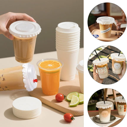 200-Pack 4.5 Inch Leak-Proof Cup Lid Liners – White Round Sealing Pads Lid Covers for Plastic Drink Cups, Milk Tea, Coffee, Bubble Tea Water Bottles – Spill-Proof Film Pads for Beverage Containers.