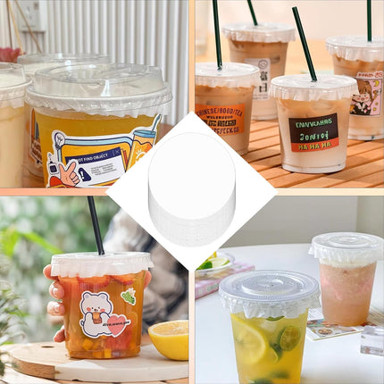 200-Pack 4.5 Inch Leak-Proof Cup Lid Liners – White Round Sealing Pads Lid Covers for Plastic Drink Cups, Milk Tea, Coffee, Bubble Tea Water Bottles – Spill-Proof Film Pads for Beverage Containers.