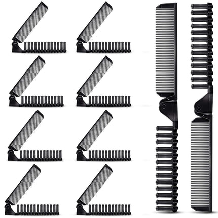 10 Pcs Portable Travel Folding Comb Brush Combo Compact Foldable Hair Brush Pocket Size Comb Double Headed for Women Men Homeless Hotel Shelter Nursing Home Charity Church (Black).
