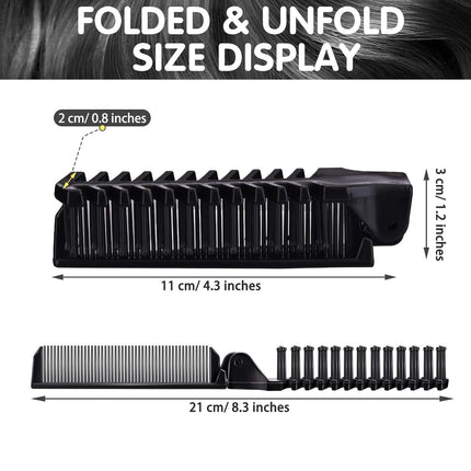 10 Pcs Portable Travel Folding Comb Brush Combo Compact Foldable Hair Brush Pocket Size Comb Double Headed for Women Men Homeless Hotel Shelter Nursing Home Charity Church (Black).