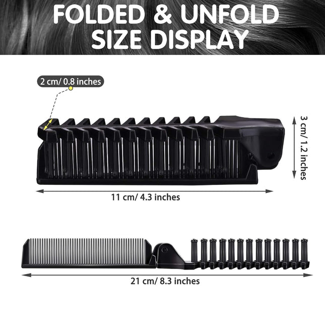 10 Pcs Portable Travel Folding Comb Brush Combo Compact Foldable Hair Brush Pocket Size Comb Double Headed for Women Men Homeless Hotel Shelter Nursing Home Charity Church (Black).