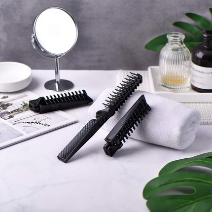 10 Pcs Portable Travel Folding Comb Brush Combo Compact Foldable Hair Brush Pocket Size Comb Double Headed for Women Men Homeless Hotel Shelter Nursing Home Charity Church (Black).