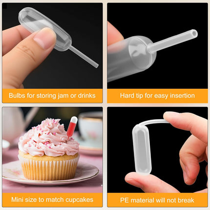 25Pcs Cupcakes Pipettes, 4ml Clear Plastic Pipettes - Transfer Liquid Pipettes Dropper for Chocolate, Strawberries Cupcakes, Ice Cream, Mini Cakes, Waffles, Children's Painting, Kitchen Supplies.