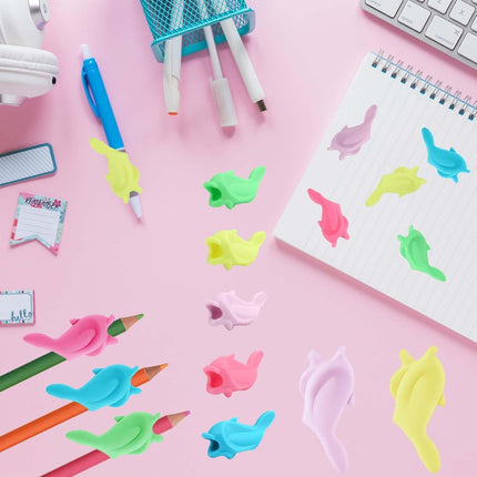 14-Pack Pencil Grips for Handwriting - 2Style (4Pcs Pen Grips w/Cushion & 10Pcs Cute Dolphin Pencil Grip) - Writing Posture Correction Writting Aids for Adults,18+Age.