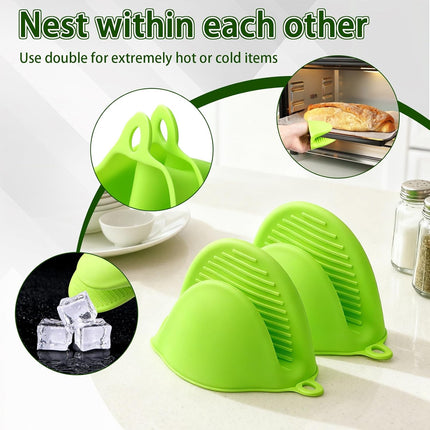 2PCS Silicone Oven Mitts - Heat Resistant Thick Potholders for Kitchen - Non-Slip Rubber Oven Glove Kitchen Mittens - Cute Pot Holders for Grill, Pizza Stone, Air Fryer, Dishwasher Safe Green.