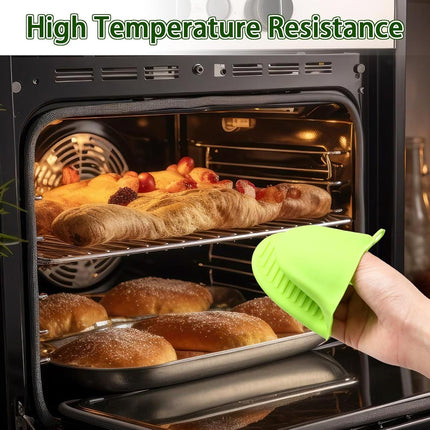 2PCS Silicone Oven Mitts - Heat Resistant Thick Potholders for Kitchen - Non-Slip Rubber Oven Glove Kitchen Mittens - Cute Pot Holders for Grill, Pizza Stone, Air Fryer, Dishwasher Safe Green.
