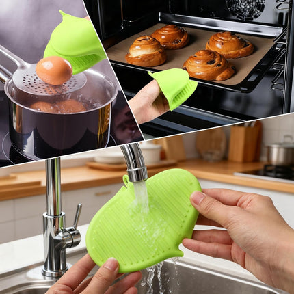 2PCS Silicone Oven Mitts - Heat Resistant Thick Potholders for Kitchen - Non-Slip Rubber Oven Glove Kitchen Mittens - Cute Pot Holders for Grill, Pizza Stone, Air Fryer, Dishwasher Safe Green.