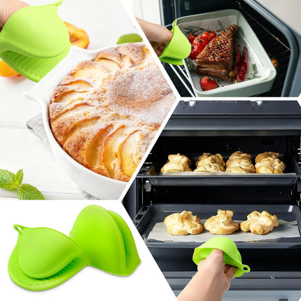 2PCS Silicone Oven Mitts - Heat Resistant Thick Potholders for Kitchen - Non-Slip Rubber Oven Glove Kitchen Mittens - Cute Pot Holders for Grill, Pizza Stone, Air Fryer, Dishwasher Safe Green.