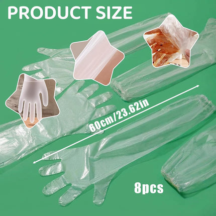 8Pcs Sleeve Cleaning Gloves -18.5 Inch Long Disposable & Waterproof Protective Rubber Gloves for Household Duties, Kitchen, Dishwashing, Gardening.